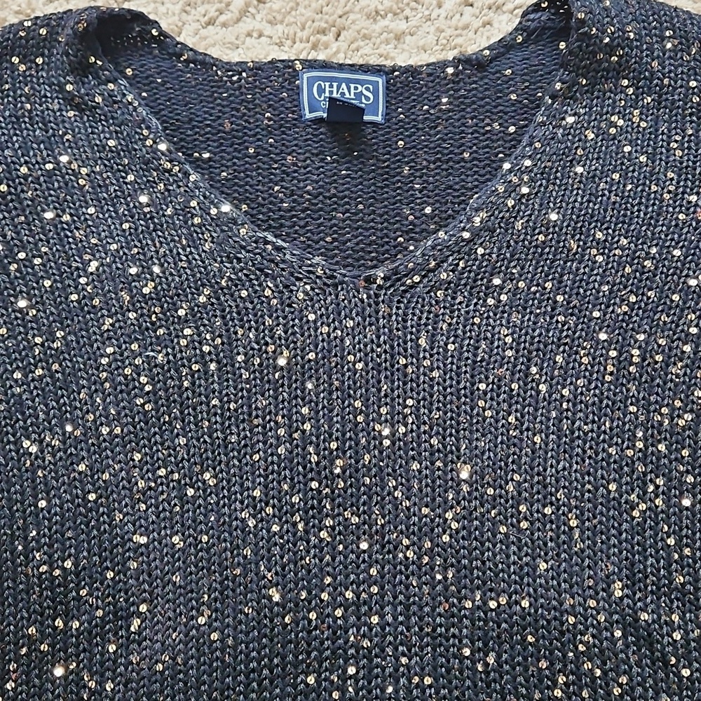 Chaps Classics Black Sweater With Sequins L, Size XL, 60% Cotton - Picture 2 of 6